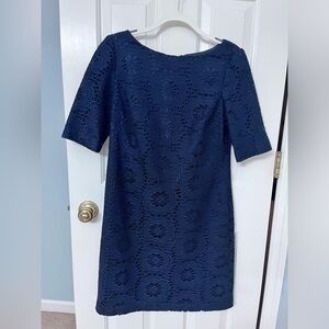 Adrianna Papell Womens Navy Blue Lace Overlay Shift Dress Navy size 8